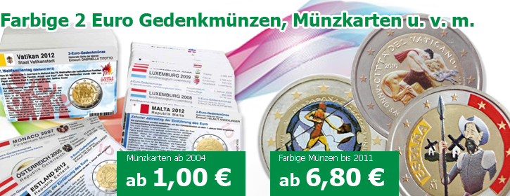 Colorierte farbige 2 Euro M&uuml;nzen