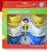 Fr&uuml;hst&uuml;cks-Set Eierbecher Huhn 6 Eierbecher und 6 Eierl&ouml;ffel