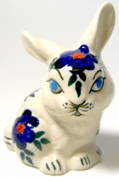 4-er Set Hasen (3 sitzend, 1 liegend) - Dekor Blume blau