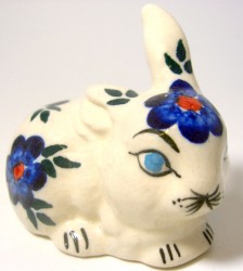 4-er Set Hasen (3 sitzend, 1 liegend) - Dekor Blume blau