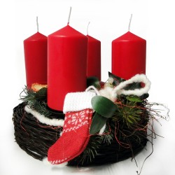 Adventskranz rund mit 4 roten Kerzen