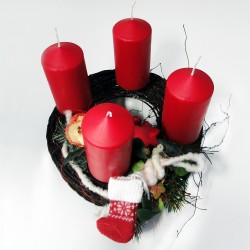 Adventskranz rund mit 4 roten Kerzen
