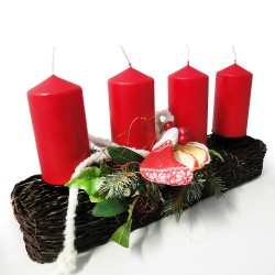 Adventsgesteck l�nglich mit 4 roten Kerzen