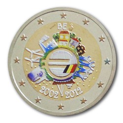 Farbige 2 Euro Gedenkm�nze Belgien 2012 - 10 Jahre Euro Bargeld pfr.