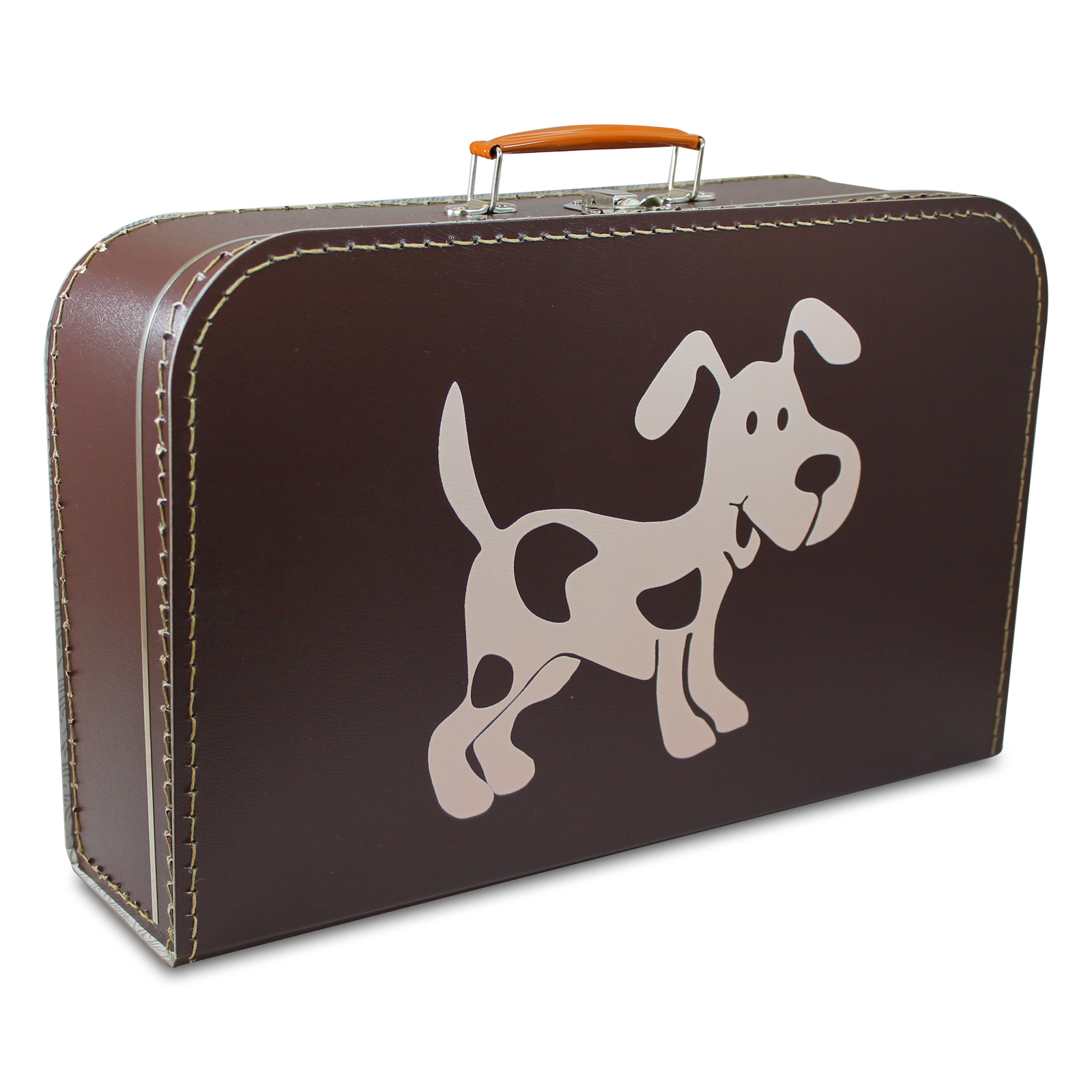 Kinderkoffer Pappe braun mit Hund inkl. 1 Reflektorbärchen