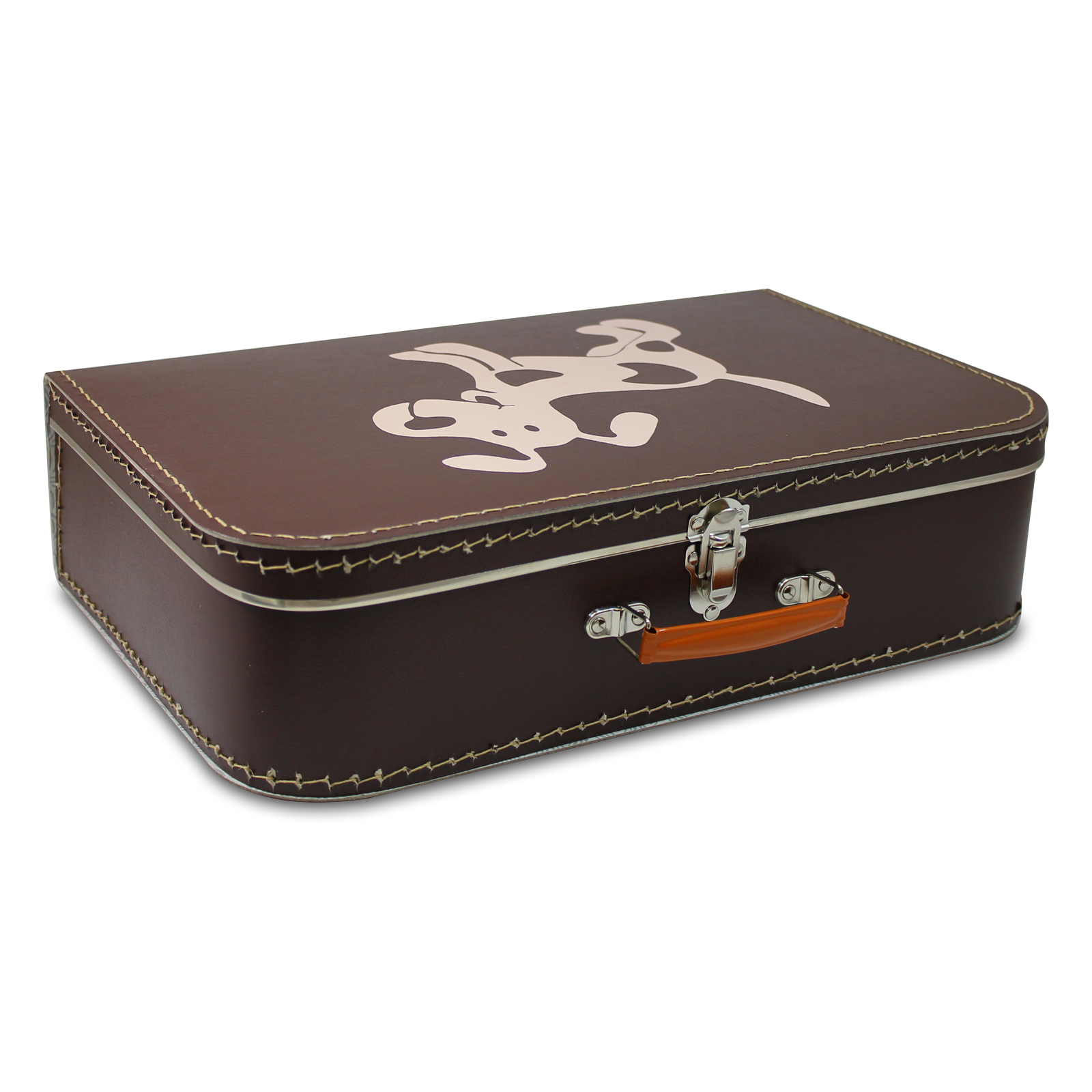 Kinderkoffer Pappe braun mit Hund inkl. 1 Reflektorbärchen