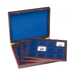 Holz-M�nzkassette mit 3 Einlagen, f�r je 12 M�nzen bis 66 mm �