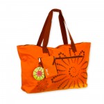 Badetasche Strandtasche orange mit Blumen