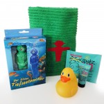 Badeset f�r Kinder gr�n mit Dreckspatz Artikeln "Bleib Cool"