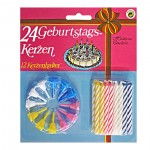 24 Geburtstagskerzen mit Kerzenhalter gelb, rosa, wei�, blau