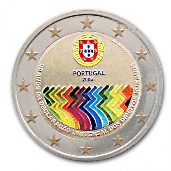 farbige 2 Euro Sondermünze Portugal 2008 60 Jahre Menschenrechte pfr